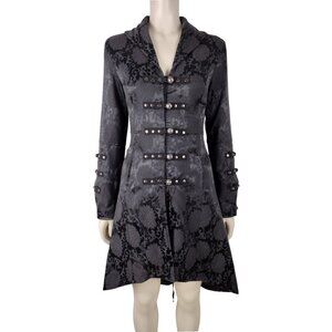 Hearts & Roses Black Gothic Victorian Steampunk Brocade Corset Back Coat Size 4
